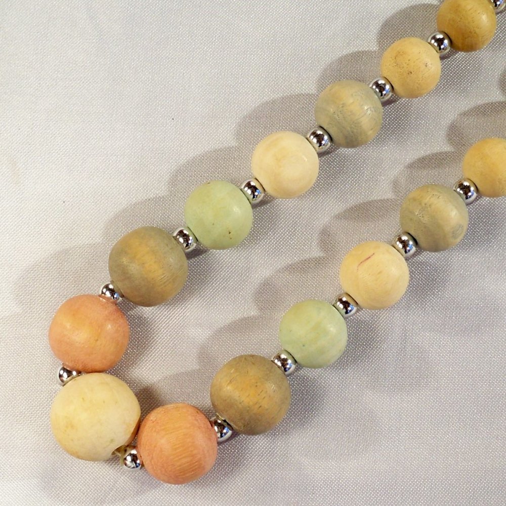 Washed Pastel Colored Wood Beads 24" Necklace - Picture 6 of 7